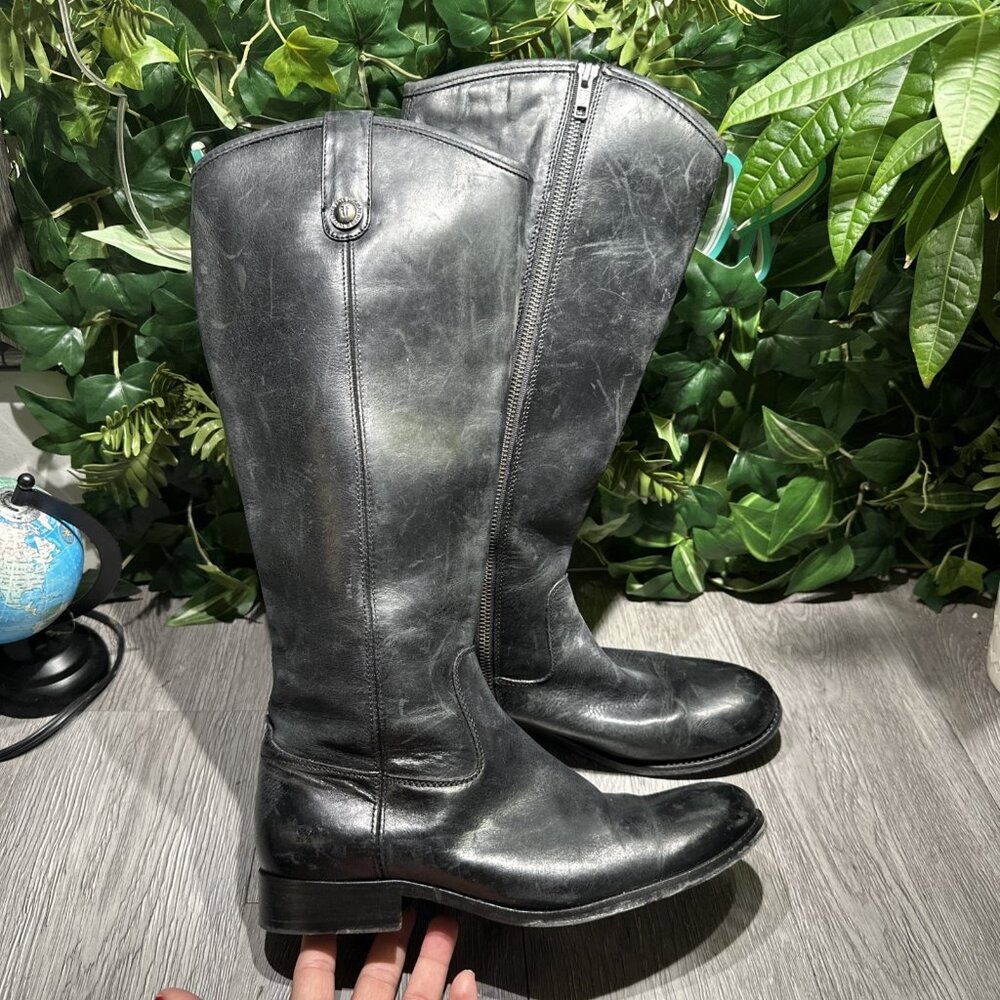 $400 FRYE MELISSA BUTTON Black DISTRESSED LEATHER RIDING Sz 9